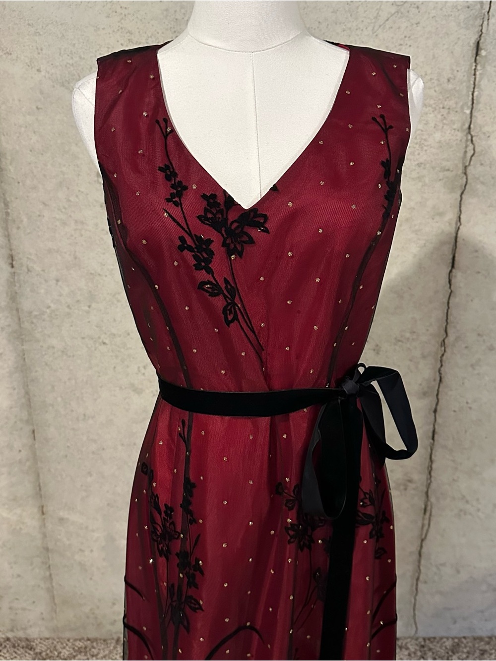 Coldwater Creek Burgundy Sheer Velvet Floral Maxi Dress Y2K Whimsygoth Size 6 - Picture 3 of 6